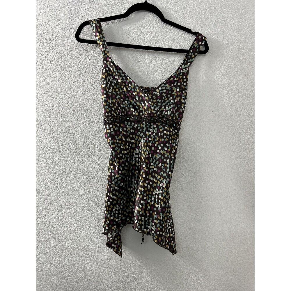 ANXIETY Women Size‎ M Brown Polkadots Tie Back Babydoll Y2K Fairy Asymmetrical
